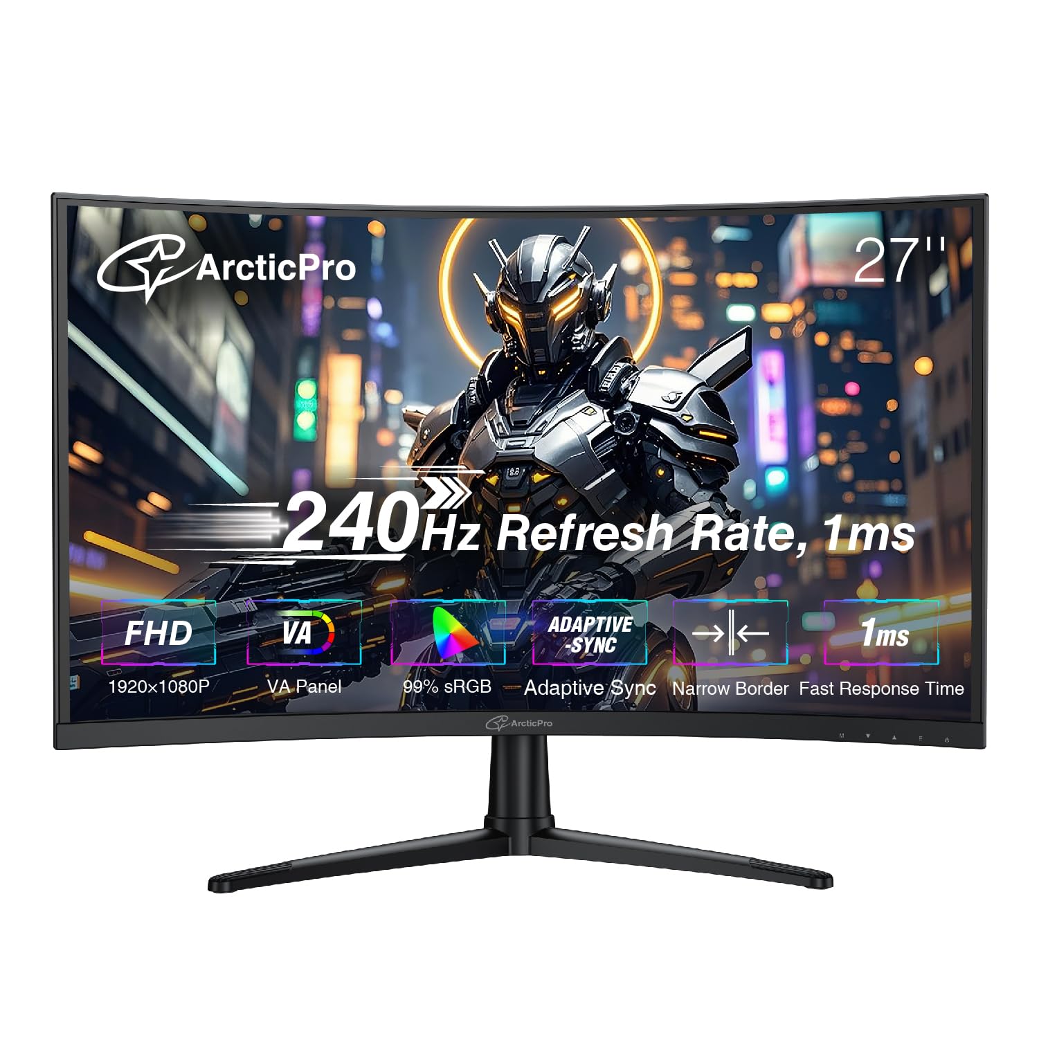 ArcticPro 27 Inch Curved Gaming Monitor 240Hz FHD 1080P VA Panel Computer Monitor with 1ms Response Time Adaptive Sync Frameless Ultra Thin 99% sRGB-image-25