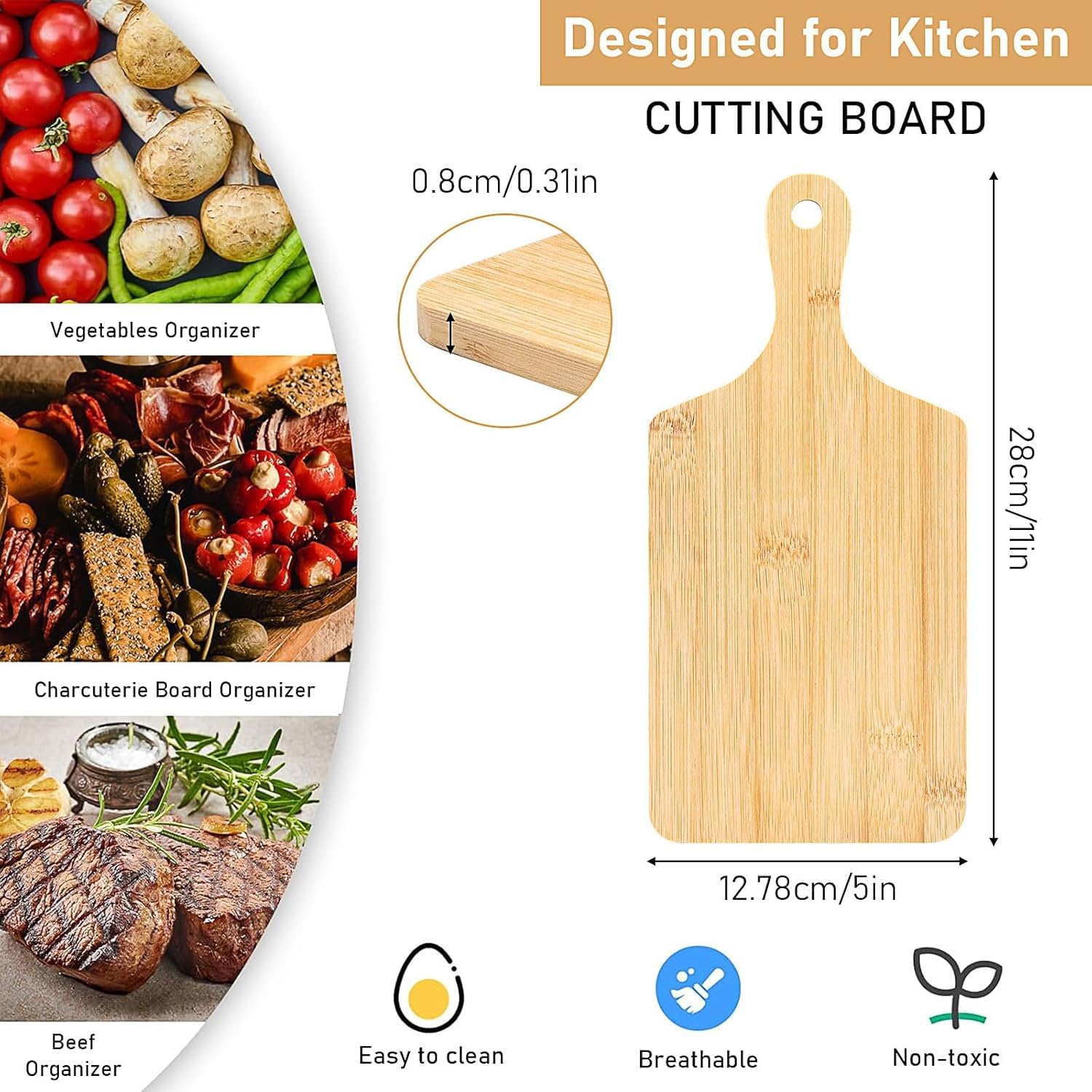 Juego de 24 tablas de cortar de madera, 28 x 13 cm, tablas de embutidos mini tablones servicio grabado personalizado para boda colgante regalo cocina