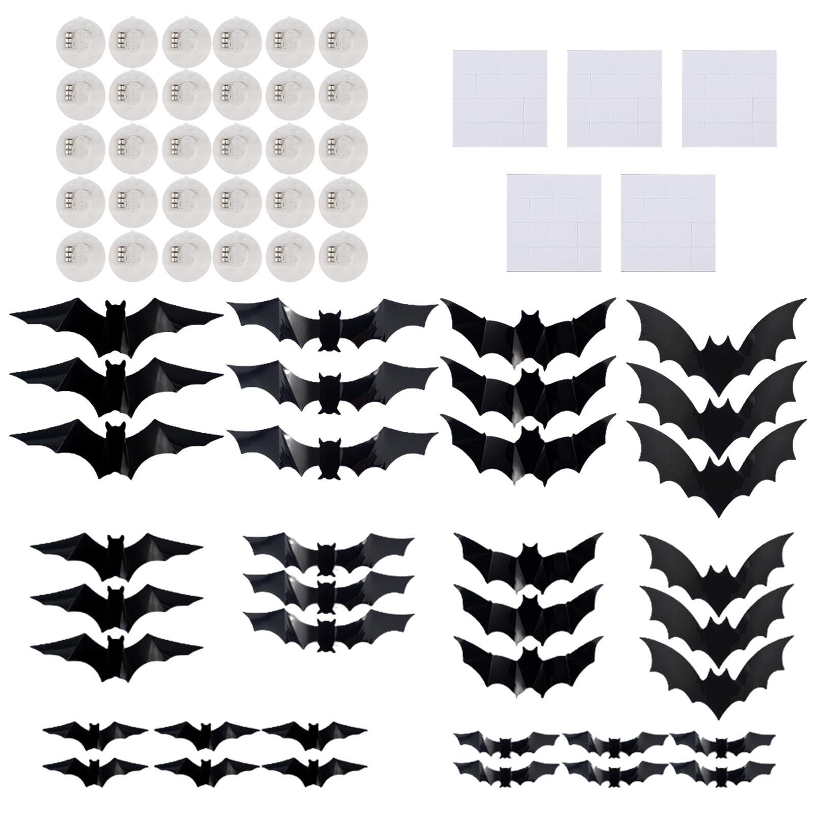 Stickers chauve-souris 3D Halloween - 36 décorations murales effrayantes amovibles pour salon