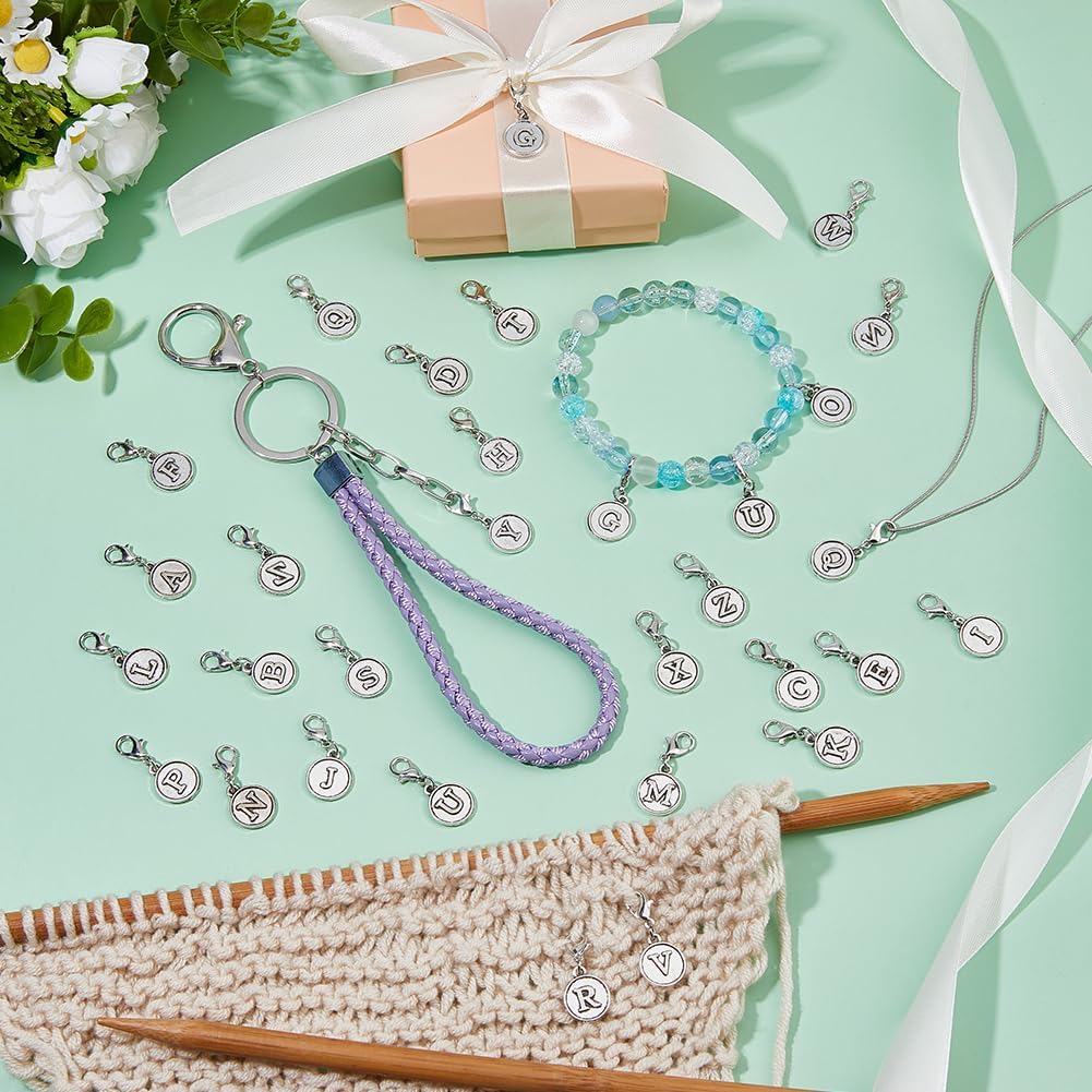 SUPERFINDINGS 104Pcs 26 Letter Charms Clip On Charm Zipper Pulls Charms Alloy A to Z Alphabet Charm with Lobster Clasp Letter Antique Silver Decorations for Keychain Purse Backpack Ornament - Image 5