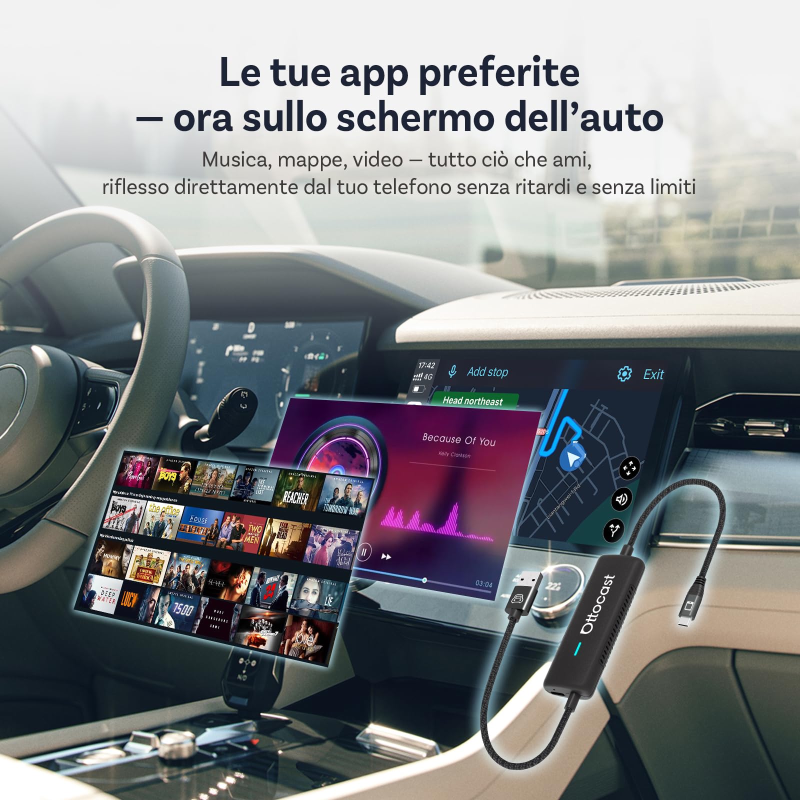 [Novità 2025] OTTOCAST Mirror Touch, Adattatore CarPlay Wireless con Controllo Touch Bidirezionale, Funziona con iPhone 15+ e Telefoni Android con Funzione DP per Auto con CarPlay Cablato di Fabbrica