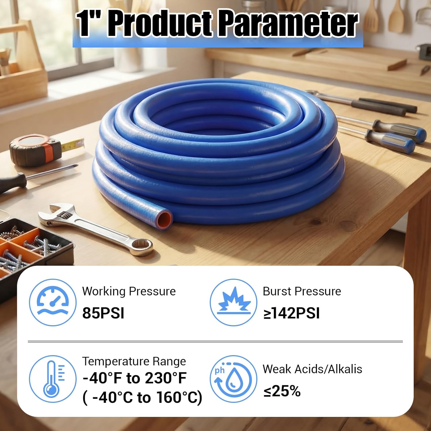 Outus 1" ID Silicone Heater Hose 25ft Roll, Coolant Radiator Straight 85 Psi Pressure Reinforced High Temperature for Water/gas Transportation for Vehicle Cooling Systems(Blue)