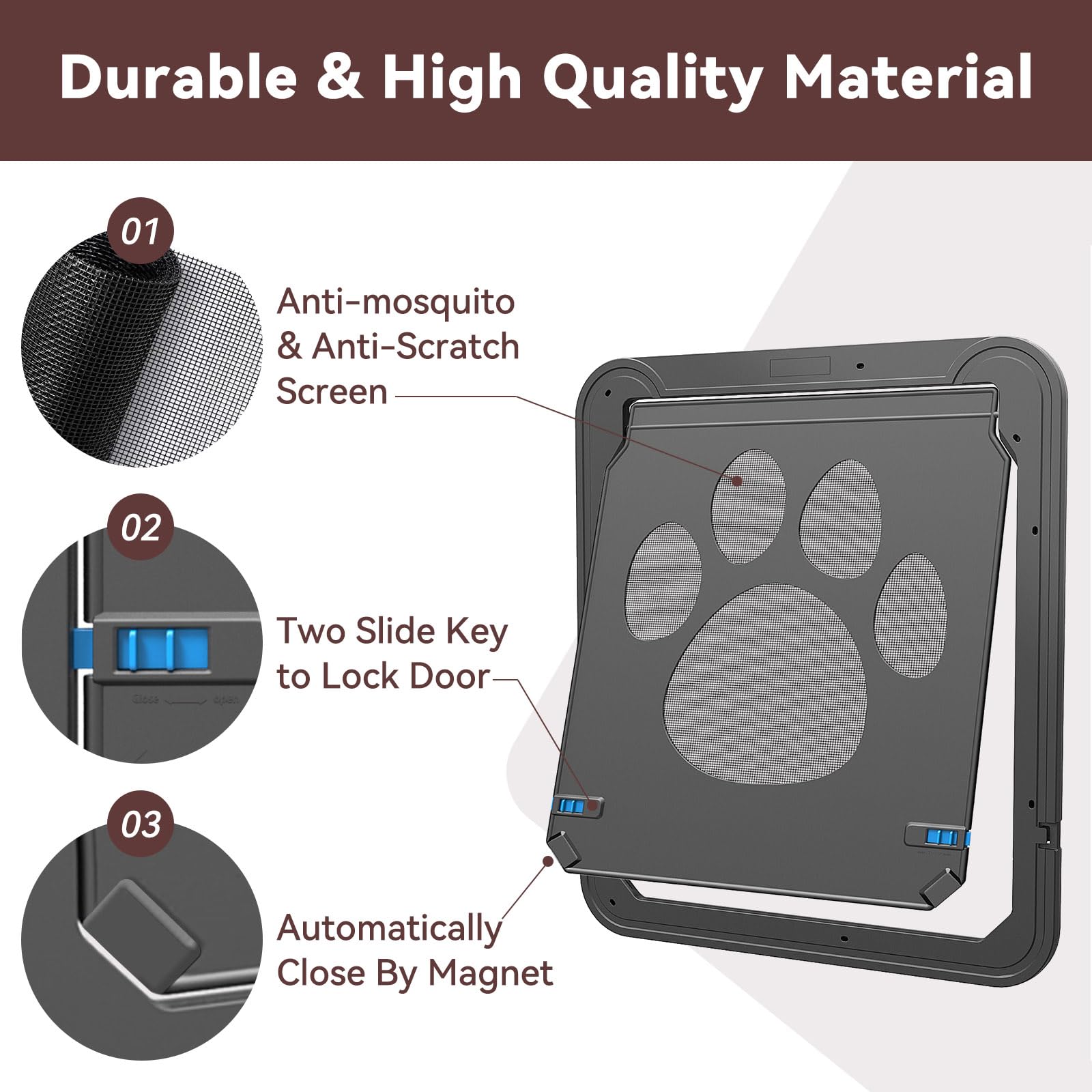 Namsan - Lembo per zanzariera per animali domestici con lembo magnetico per cani per porta zanzariera, porta per animali domestici con chiusura a chiave per cani
