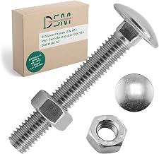 DSM Pack of 100 M6 x 80 mm DIN 603 with Hex Nut M6 DIN 934 Stainless Steel A2/V2A Pan Head Screws with Square Neck Full Thread