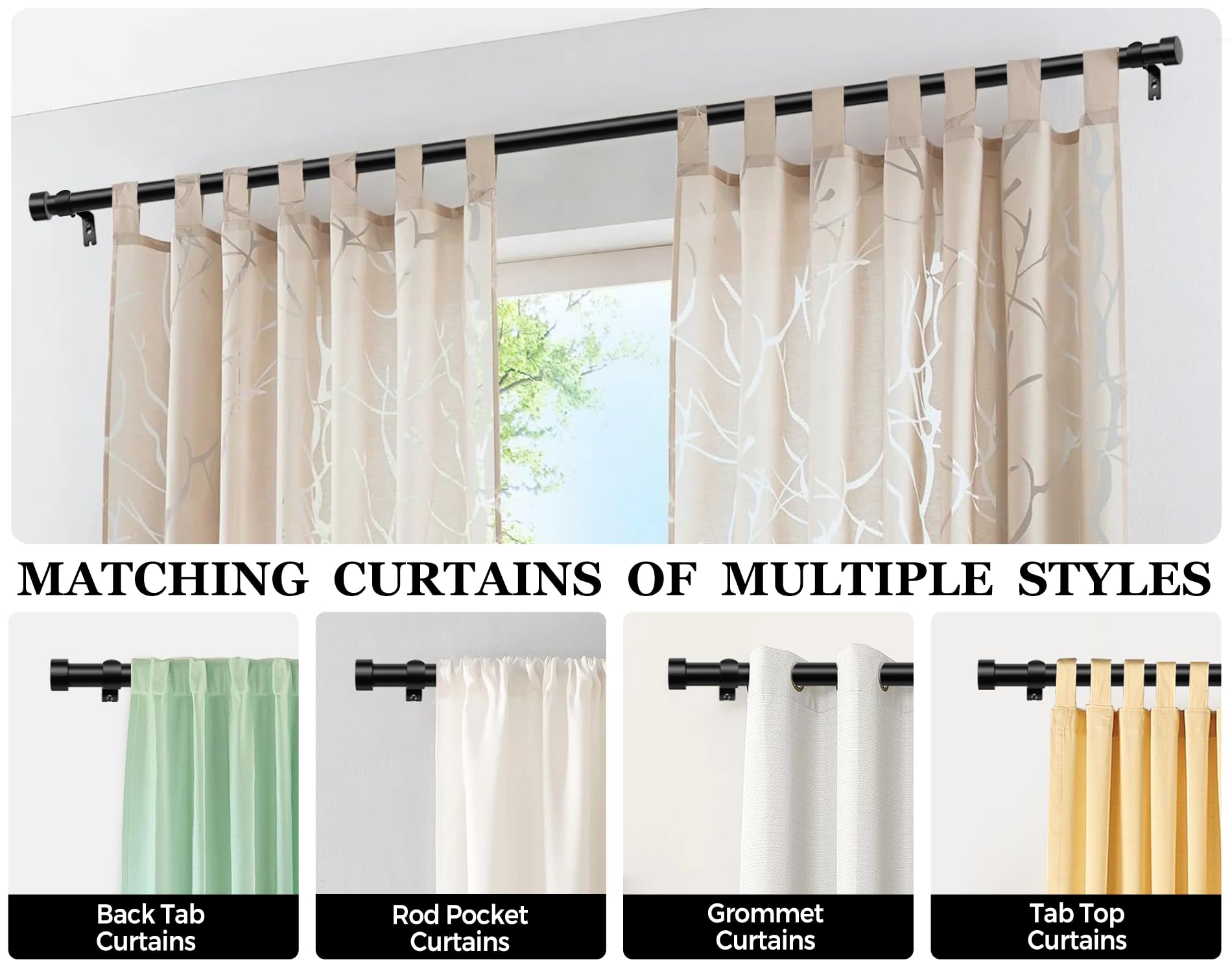 KAMANINA 2 Pack Black Curtain Pole 80 to 148 cm - Image 4