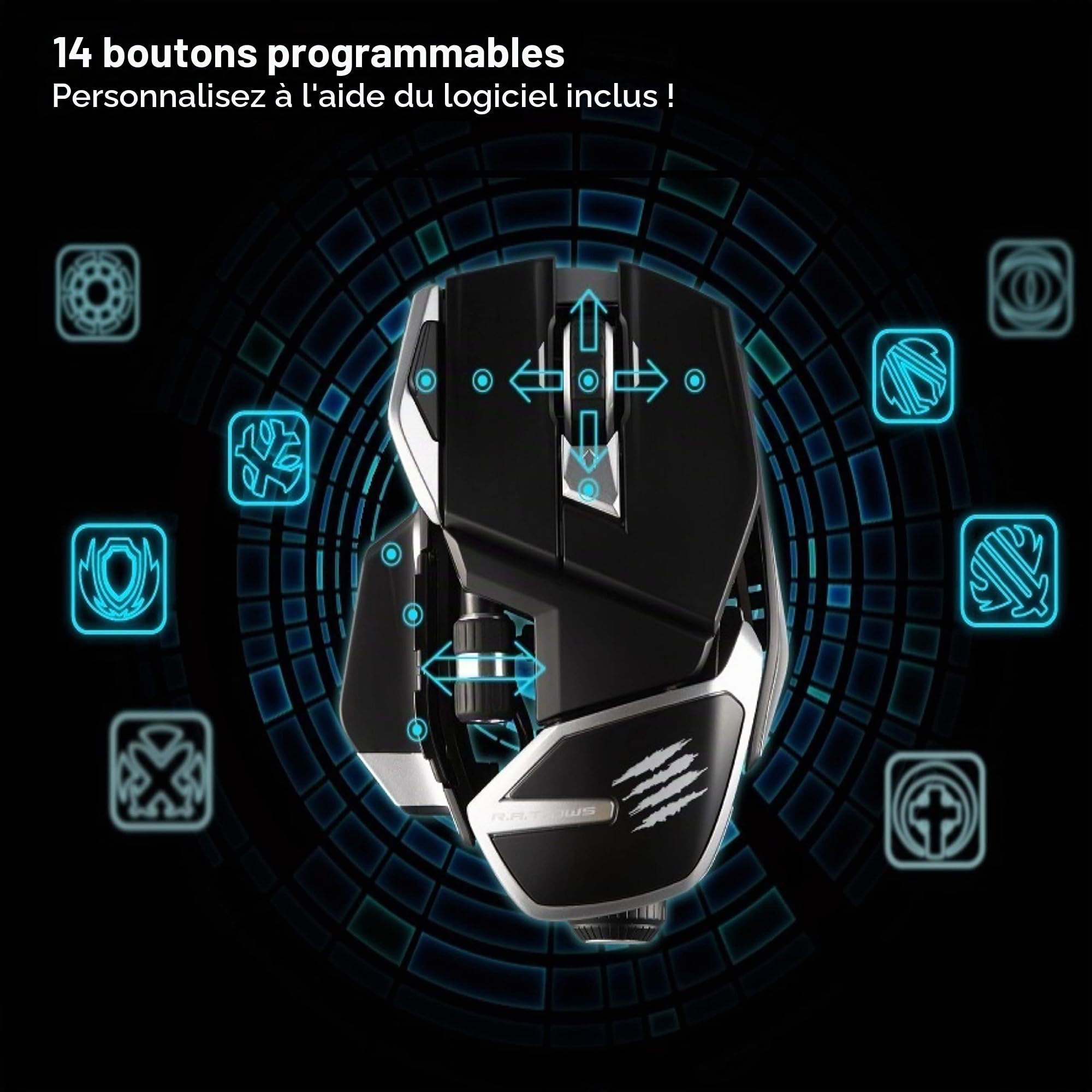 MAD CATZ MR07DHINBL000-0 Souris de Jeu Bluetooth Optique Ergonomique Noir