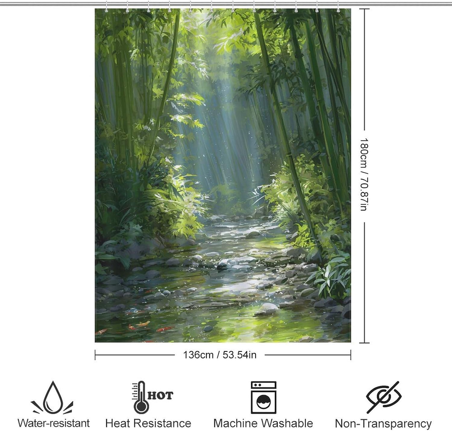 Green Forests Sunshine Tyndall Effect Fabric Shower Curtain Liner Bath Bathroom