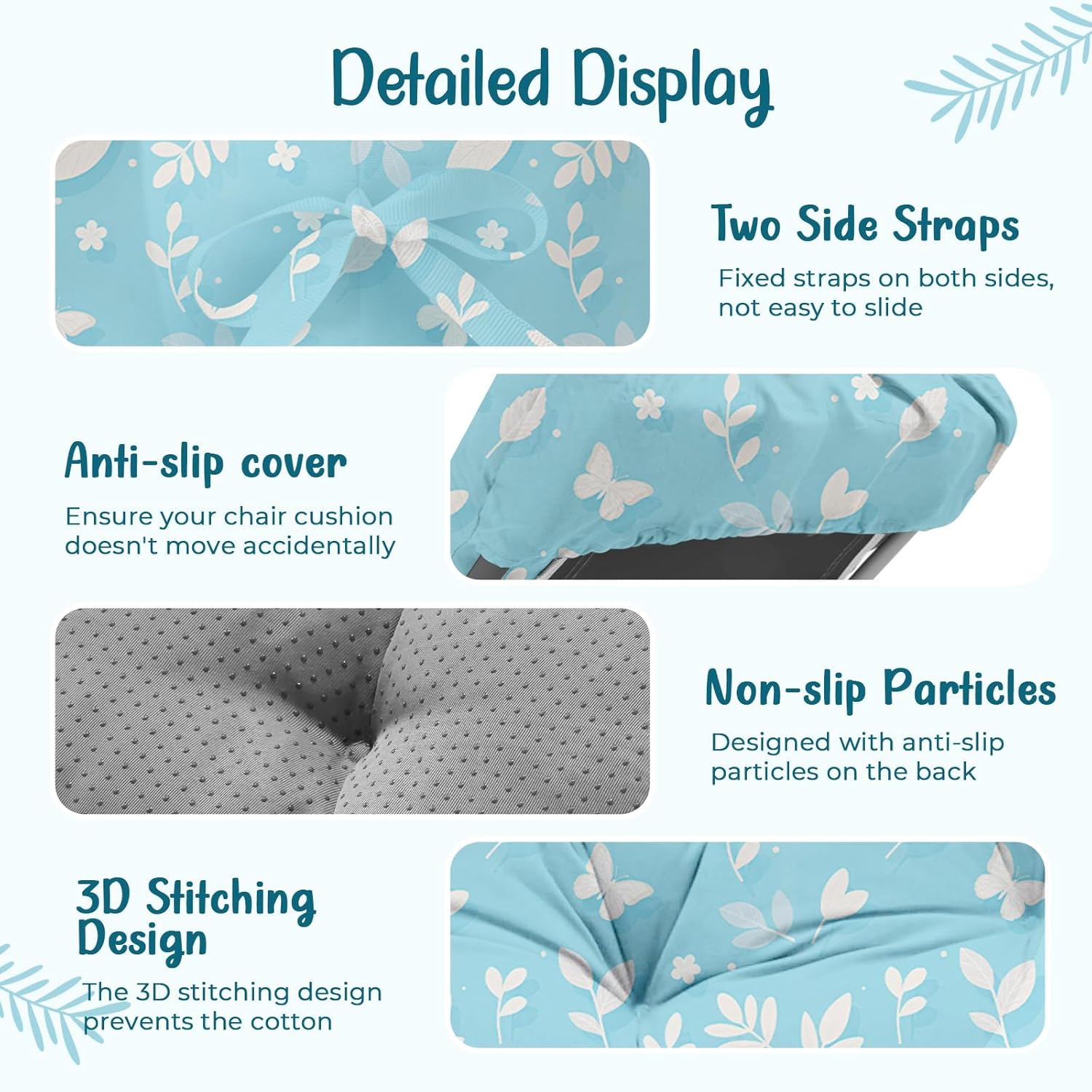2 Pcs Outdoor Chaise Lounge Chair Cushion 75.1 x 22.8 x 4.7 Inches 100% Waterproof Replacement Cotton Patio Pool Lounge Chair Cushion for Outdoor Furniture with Ties, Blue Daisy