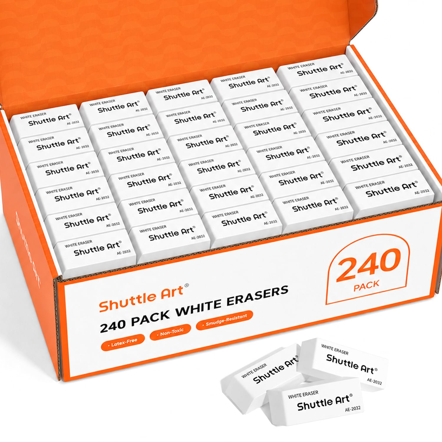 Shuttle Art White Erasers, 240 Pack Erasers Bulk, Smudge Resistant Eraser for Pencils, School Supplies for Kids, Students, Teachers, Office