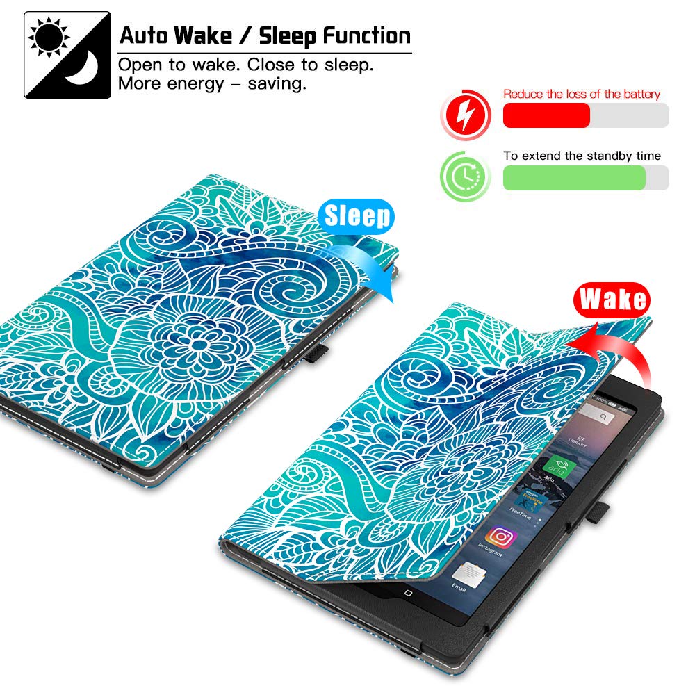 VORI Case For Fire HD 10 Tablet (9th/7th/5th Generation,2019/2017/2015 Release), Folio Folding Smart Stand Cover With Hand Strap And Auto Wake/ Sleep For Fire 10.1 Inch, Mandala Flowers