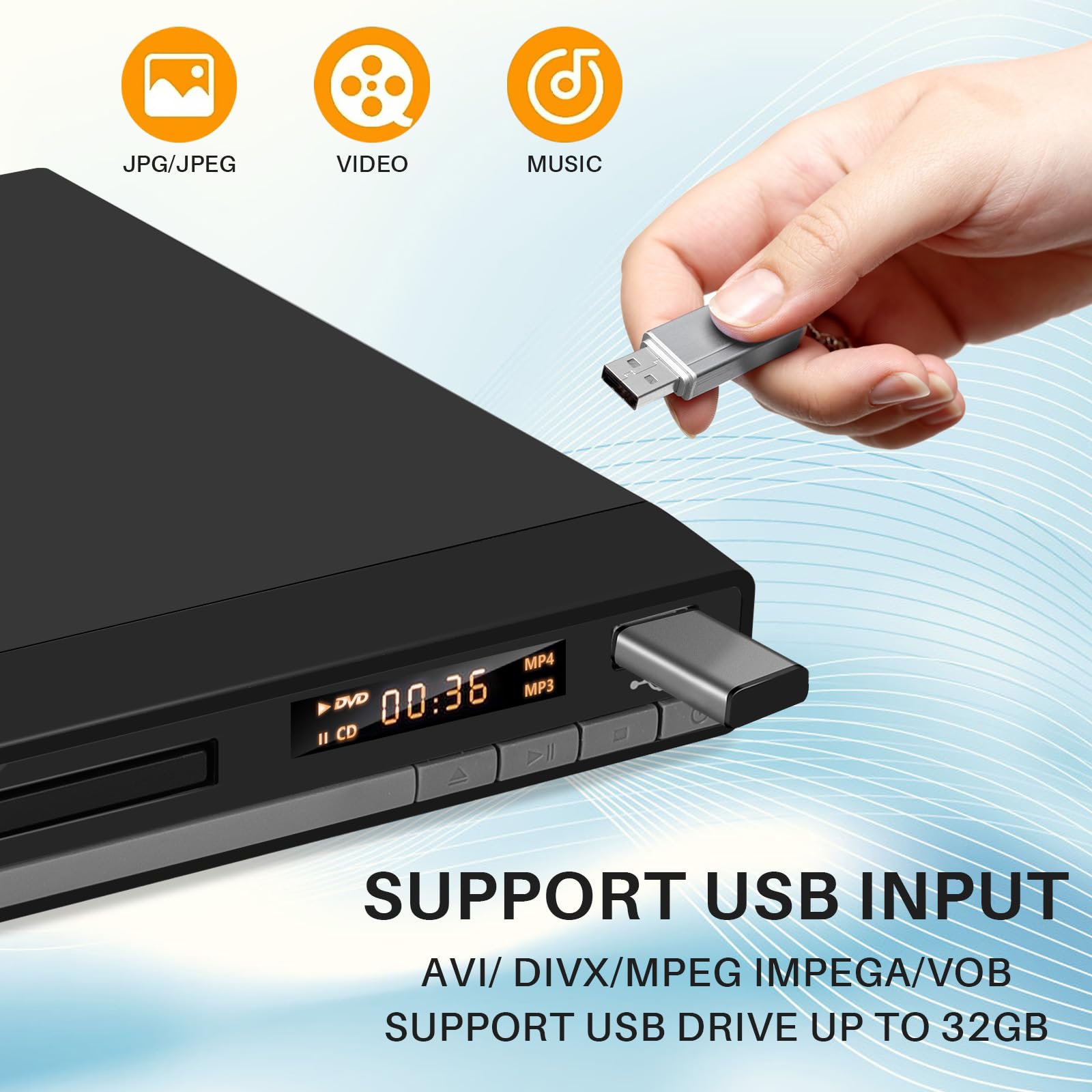 HD DVD Player mit HDMI-Anschluss, Region Free für Smart TV, HDMI/RCA Ausgangskabel inklusive, Unterbrechungspunktspeicherung, Eingebautes PAL/NTSC, CD Player für Zuhause (Nicht Blu-ray) (Schwarz)