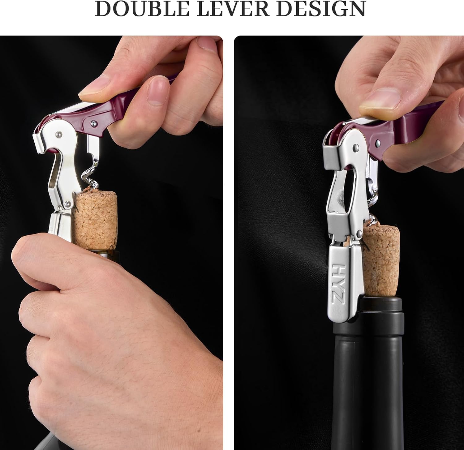 HYZ 2-Pack Wine Opener, Waiter Corkscrew Wine Key for Server, Burgundy image 3