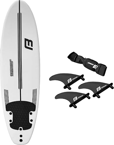 6’ FUNBOARD Surfboard Softboard Foam - Include (3) Fins 6’ Foot Leash and (2) Wood Stringers - Kids and Adults Beginner Intermediate