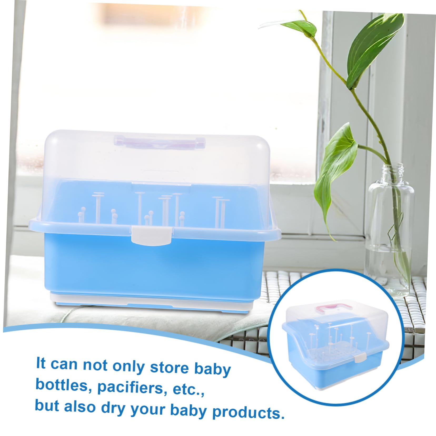 Boîte de Séchage pour Biberons en PP Bleue Couvercle | Rangement Perforé, Séchage Rapide, pour Pailles et Vaisselle, Format Compact pour Organisation Quotidienne Couleur Aléatoire