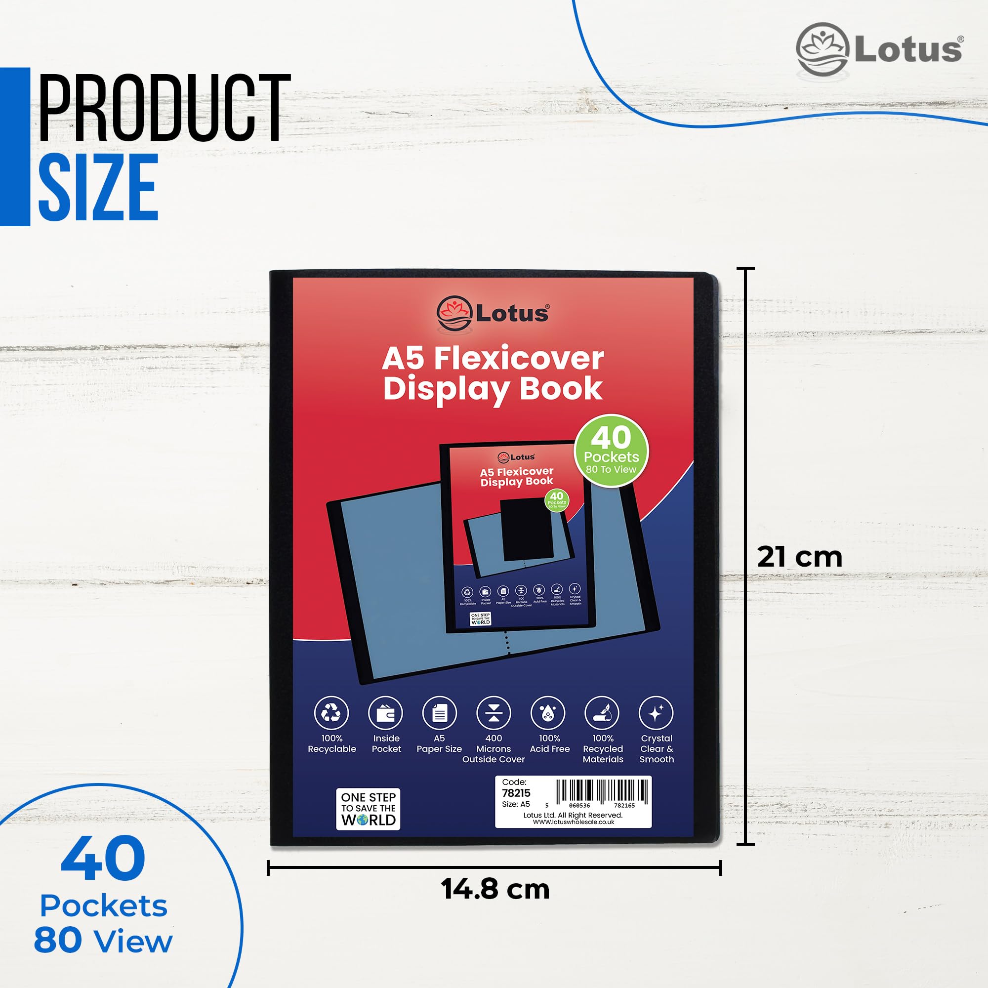 Lotus Premium A5 Flexicover Display Book - 40 Pocket Black Presentation Folder, Ultra-Durable Flexi Cover with Glass-Clear Pockets for Professionals, Students, Projects and Home - 78216 (Pack of 6) - Image 4