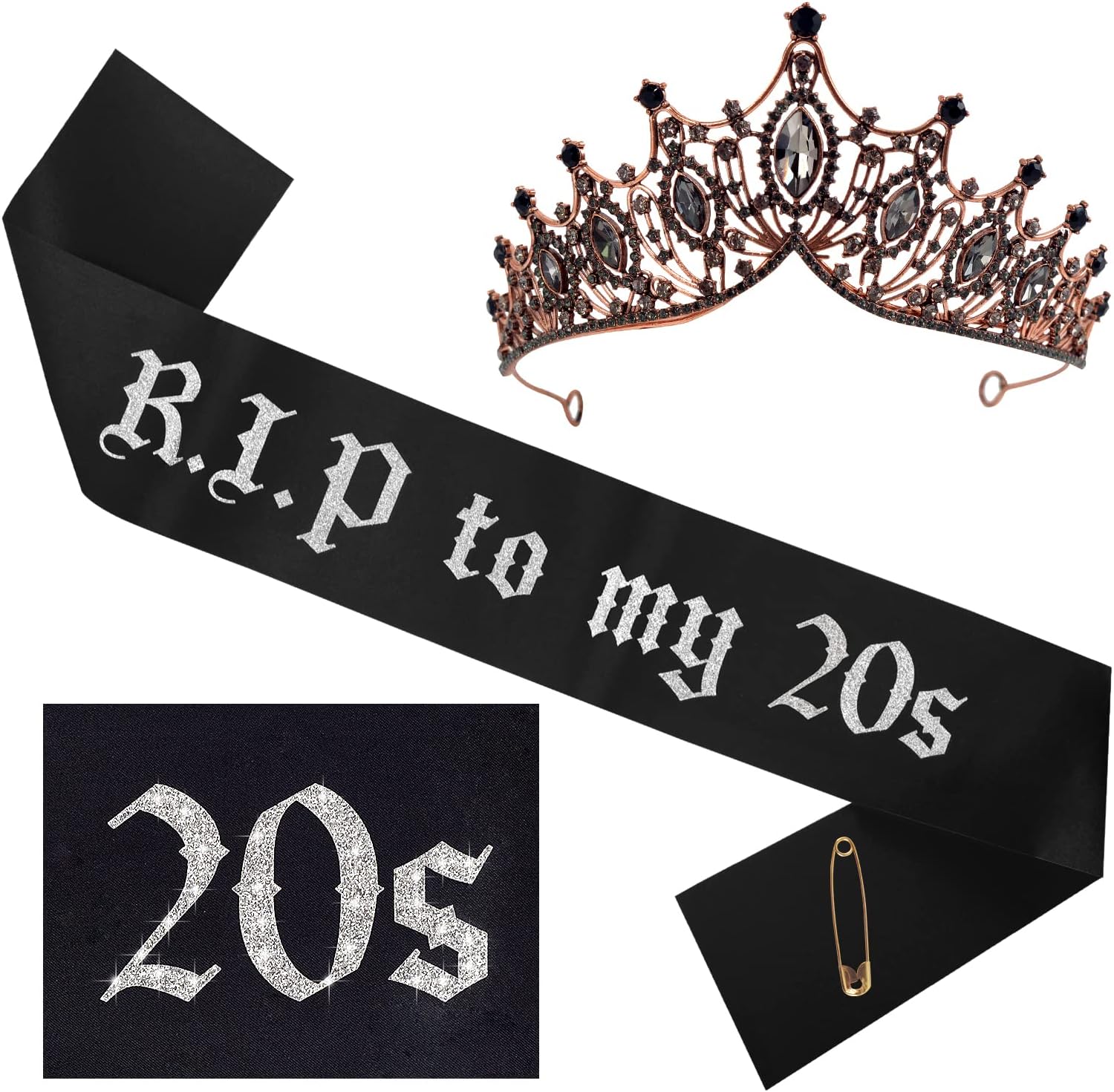R.I.P to My 20s Sash with Black Crown for Girl's 30th Birthday Funeral Decorations (Sash&Crown)