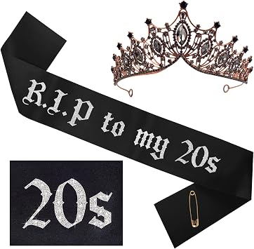 R.I.P to My 20s Sash with Black Crown for Girls 30th Birthday Funeral Decorations Sash&Crown