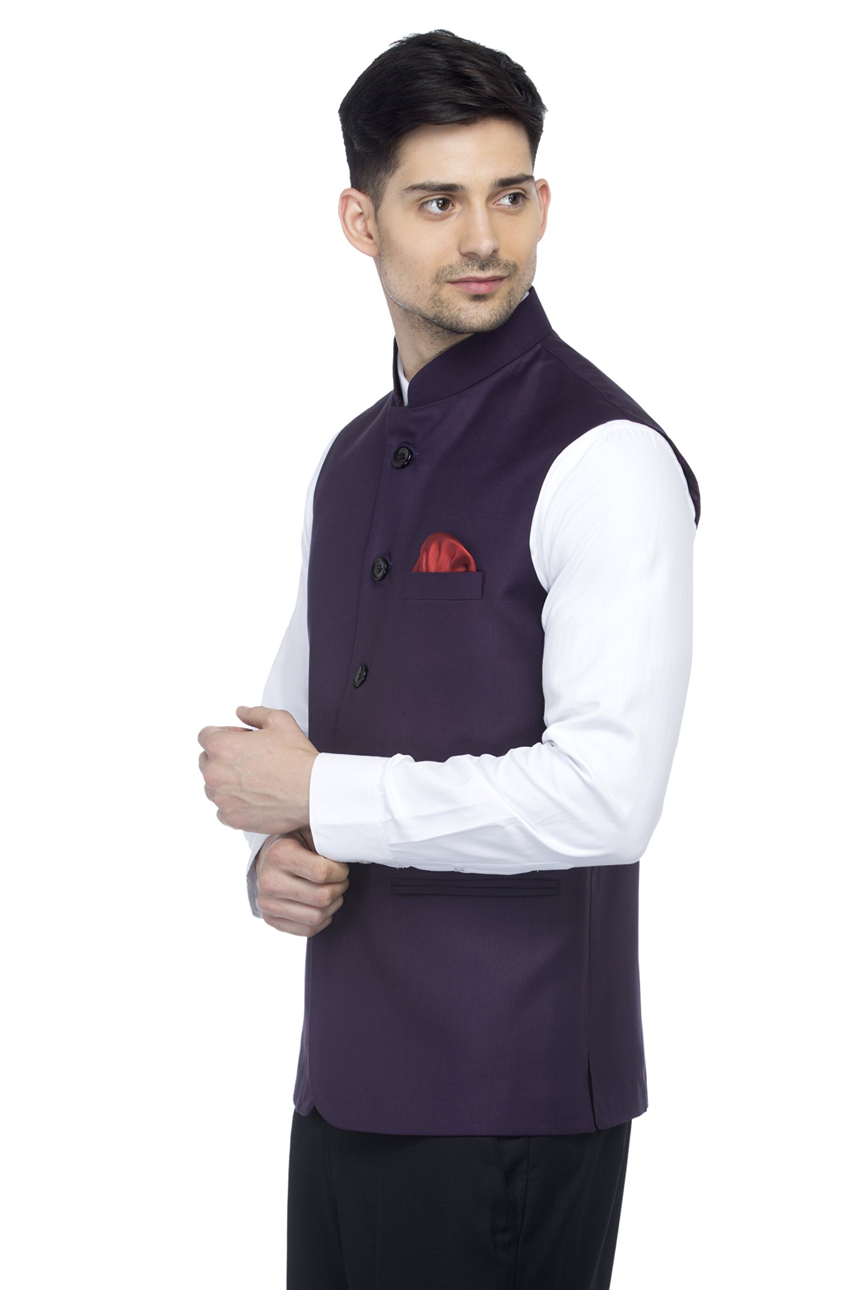 Favoroski Bandhgala Sleeveless Jackets Ethnic Men's Wear Waistcoat (Violet_36)