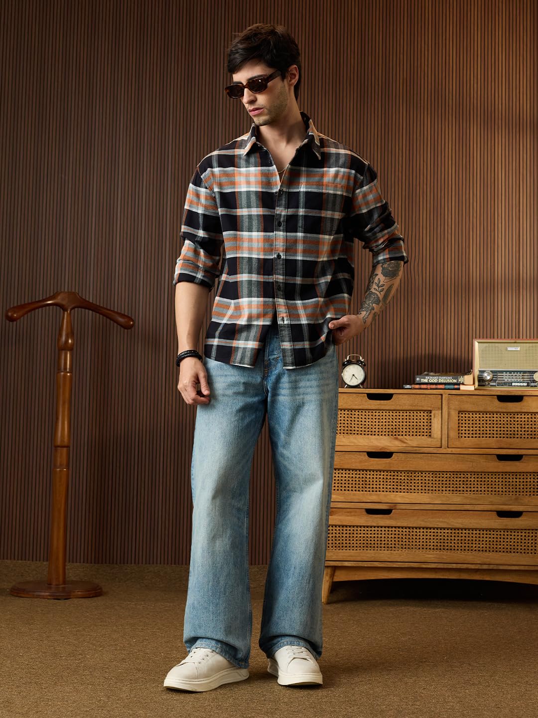 The Souled Store Camicia scozzese: Mystic Jade Uomini e Ragazzi Manica Lunga Colletto Nero Plaid Cotone Leggero Facile da Stile di Uso quotidiano Ufficio Camicia Rilassata