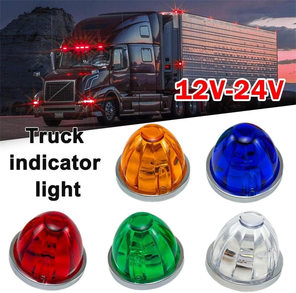 5PCS Watermelon Lights for Semi Truck,LED Light Indicator Side Marker Lamp,Trailer Side Marker Lights,Under Glow Wheel Light for Truck,Outline Water Melon Sides Markers for Motor with Bezel (Red)