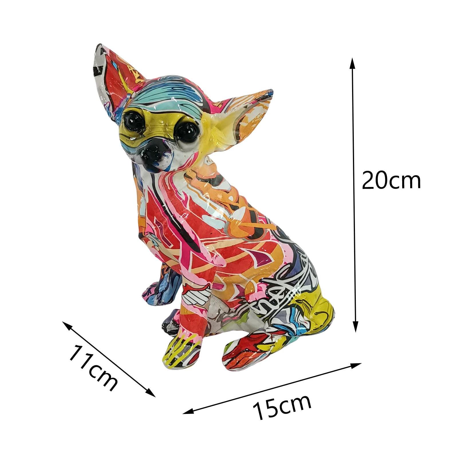 Statue Chien Chihuahua Graffiti - Figurine Résine Art Street Décoration Bureau Salon Amoureux Chiens