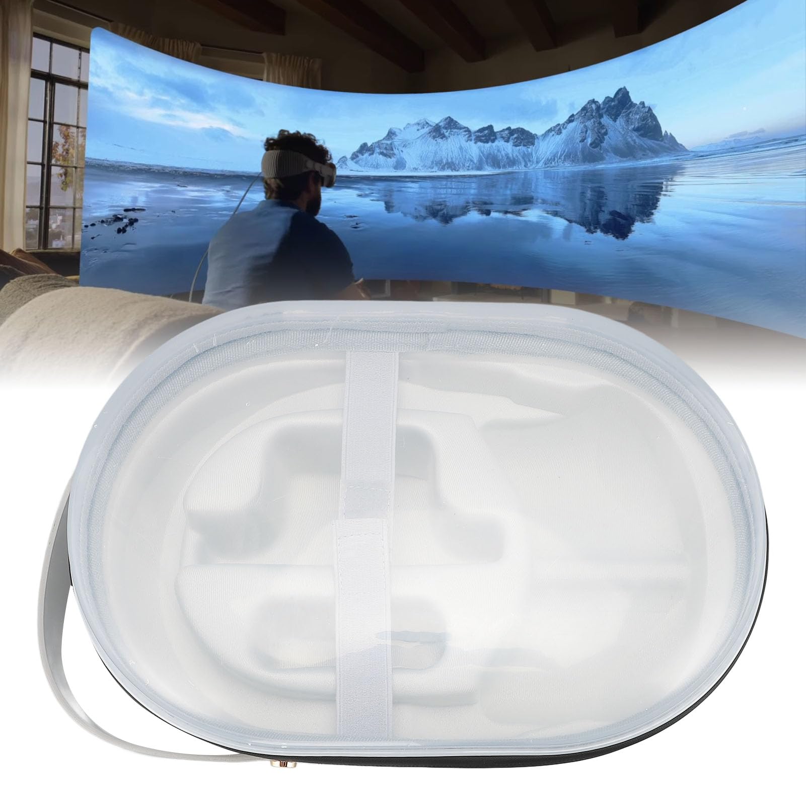 Hartschalen Tragetasche, Kompatibel mit Vision Pro VR Gaming Headset Zubehör, Harte Reisetasche mit Transparenter Schale für Vision Pro, Staub- und Wasserabweisendes Eva PC