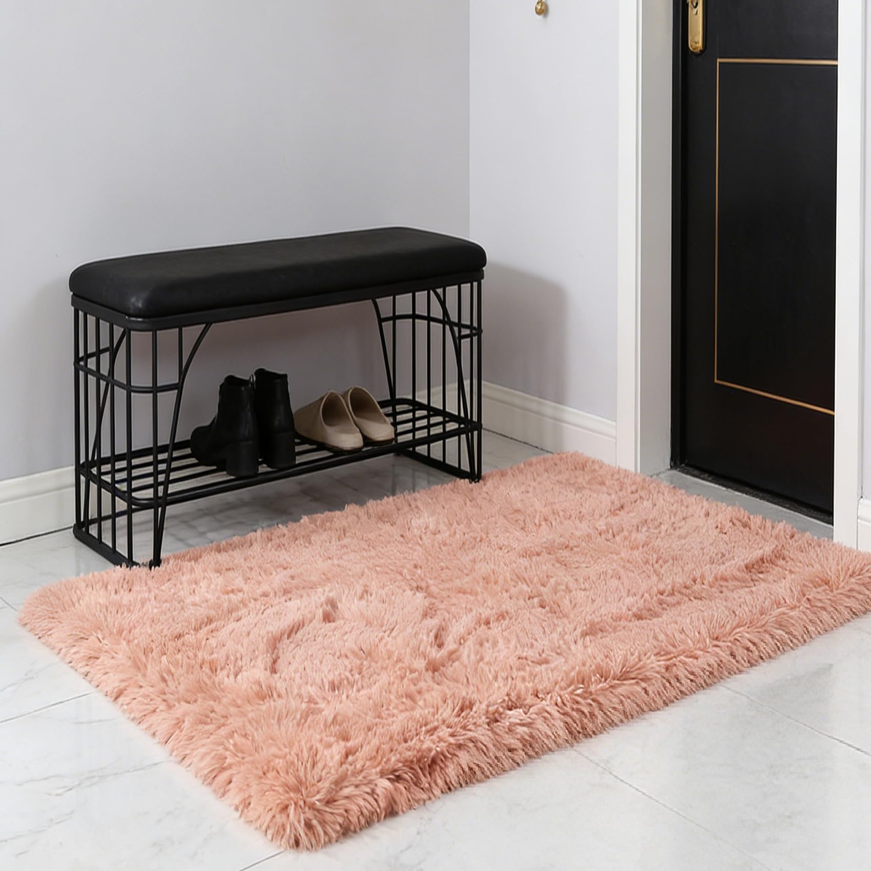 Tapis de salon vintage rectangle orange en polyester lavable de 105 x 370 cm