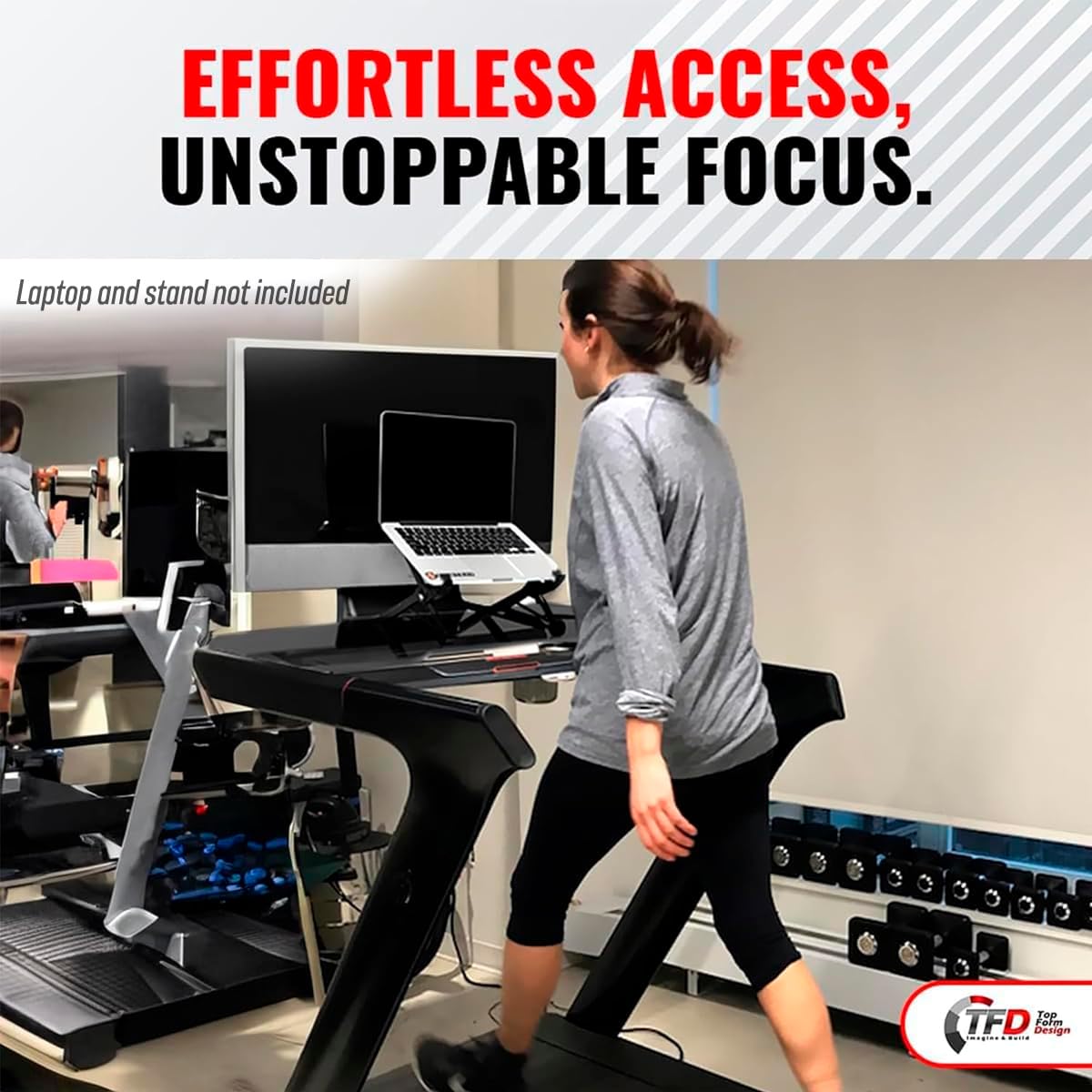 TFD StepTray, Walking Desk Attachment Compatible with Peloton Tread Plus Only, Made in USA, Premium Acrylic Holder for Laptop, Tablet, Phone, Book, Peloton Treadmill Accessories, Black