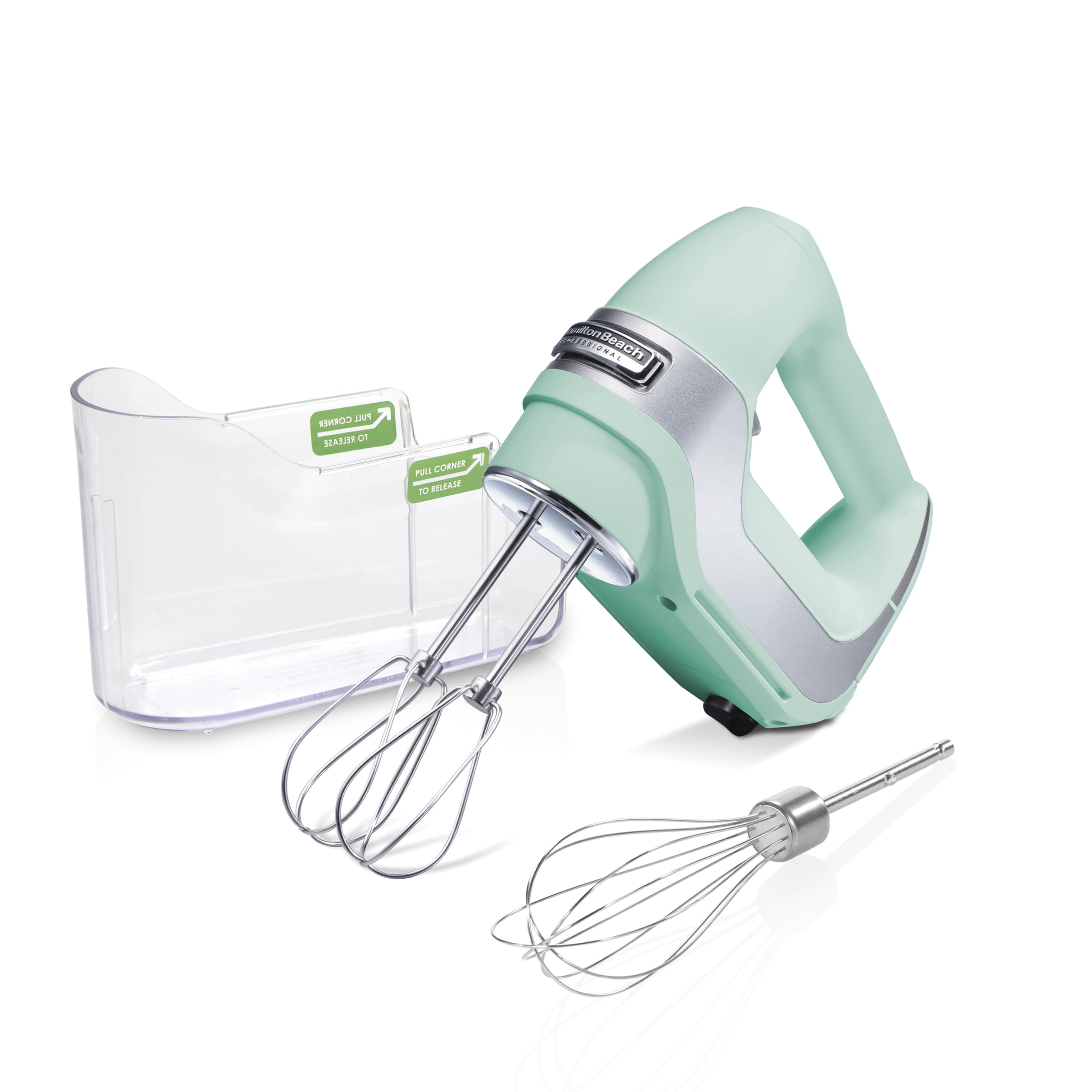 Hamilton Beach Professional 5-Speed Electric Hand Mixer with Snap-On Storage Case, QuickBurst, Stainless Steel Twisted Wire Beaters and Whisk, Mint (62658)