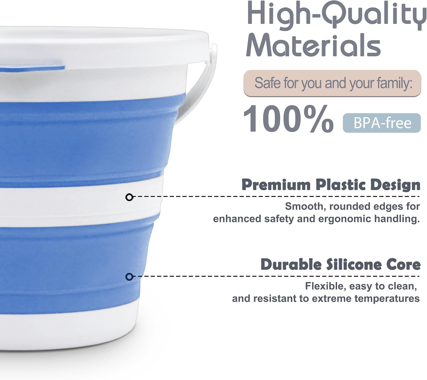 Small Collapsible Bucket 1.3 Gal/5L, Space-Efficient, Portable Foldable Water Pail for Household, Outdoor Use, Car Wash, Camping, Fishing - Blue, Single Pack image 4