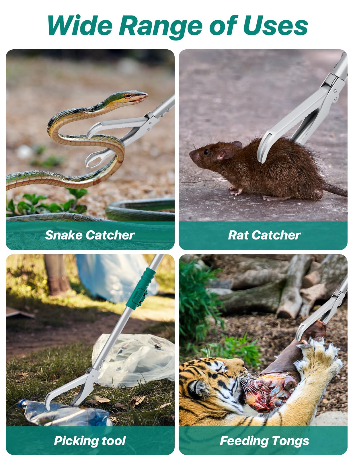 175,3 cm langer Schlangengreifer, professionelle, robuste Schlangenzange, lange Reichweite, Greifer für Camping, Garten und Notfall