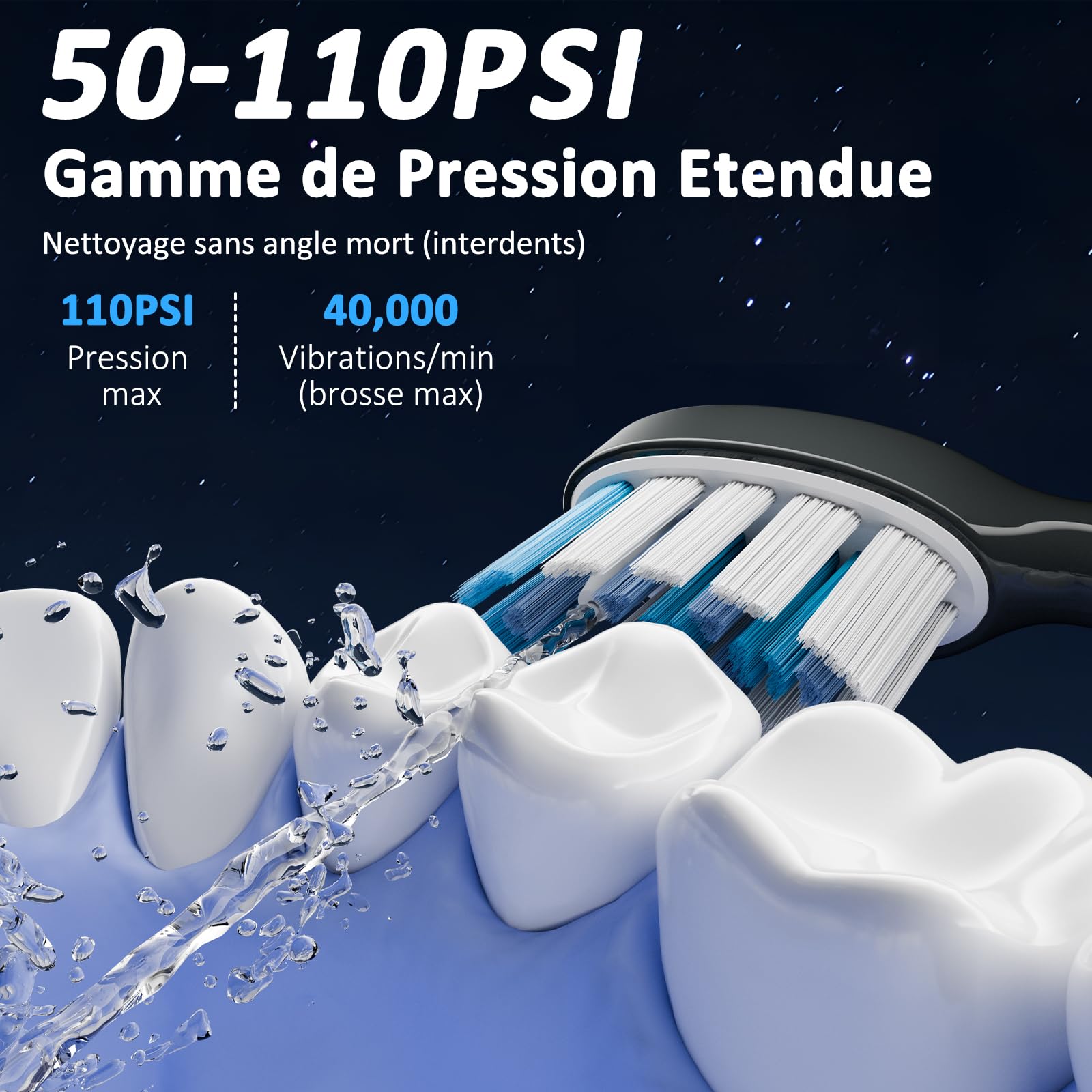 Marchpower Brosse à Dent Electrique avec Jet Dentaire 3 en 1 Oscillation 46° Kit Irrigateur Portable Adulte, 3+3 Modes Nettoyage, Réservoir Magnétique 155ML, 2 Têtes de Rechange, IPX7 Etanche