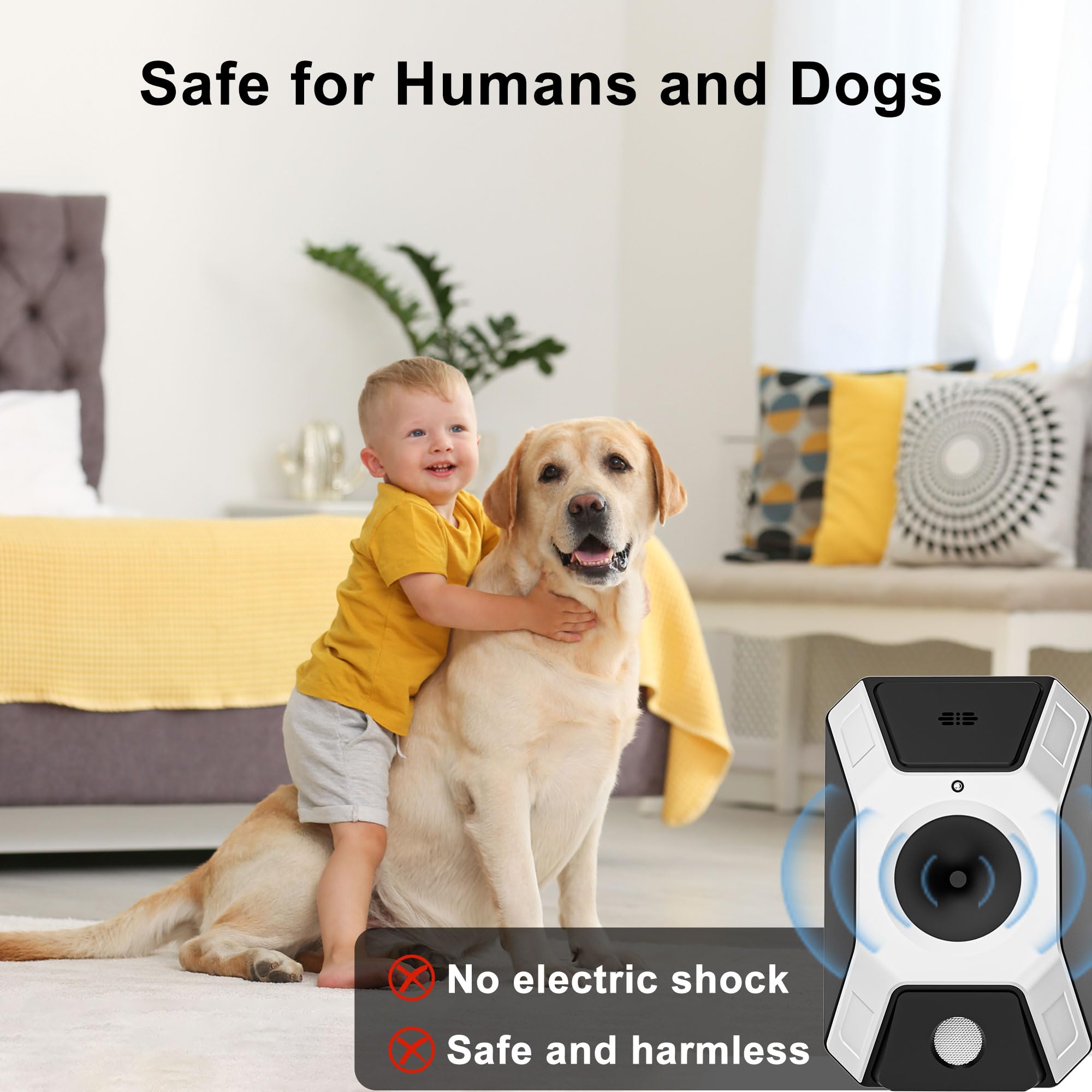 Ahuyentador para Perros,Antiladridos para Perros Ultrasónicos,4 Transmisores Potentes, 3 Niveles Ajustables, Ideal para Uso Interior y Exterior, Adecuado para Todas las Razas y Tamaños