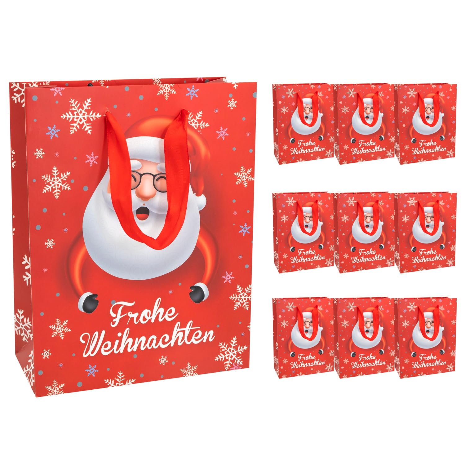 Idena 30368-10 Santa Gift Bags, Pack of 10, 18 x 23 x 8 cm, Paper Bags, Gift Bags, Christmas Bags