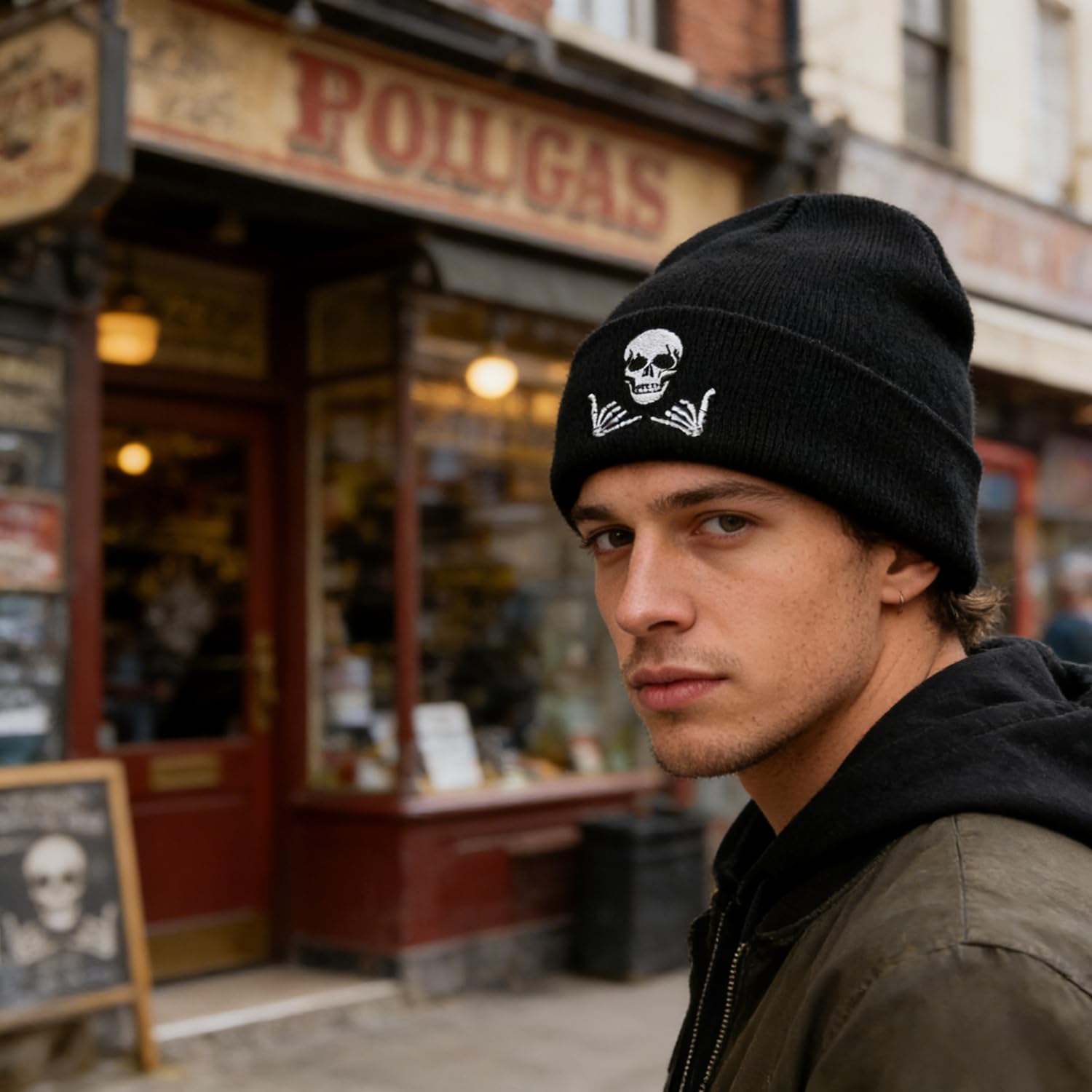Gorro bordado para hombre y mujer, gorro de invierno de punto elástico, gorro de esqueleto cálido con puños