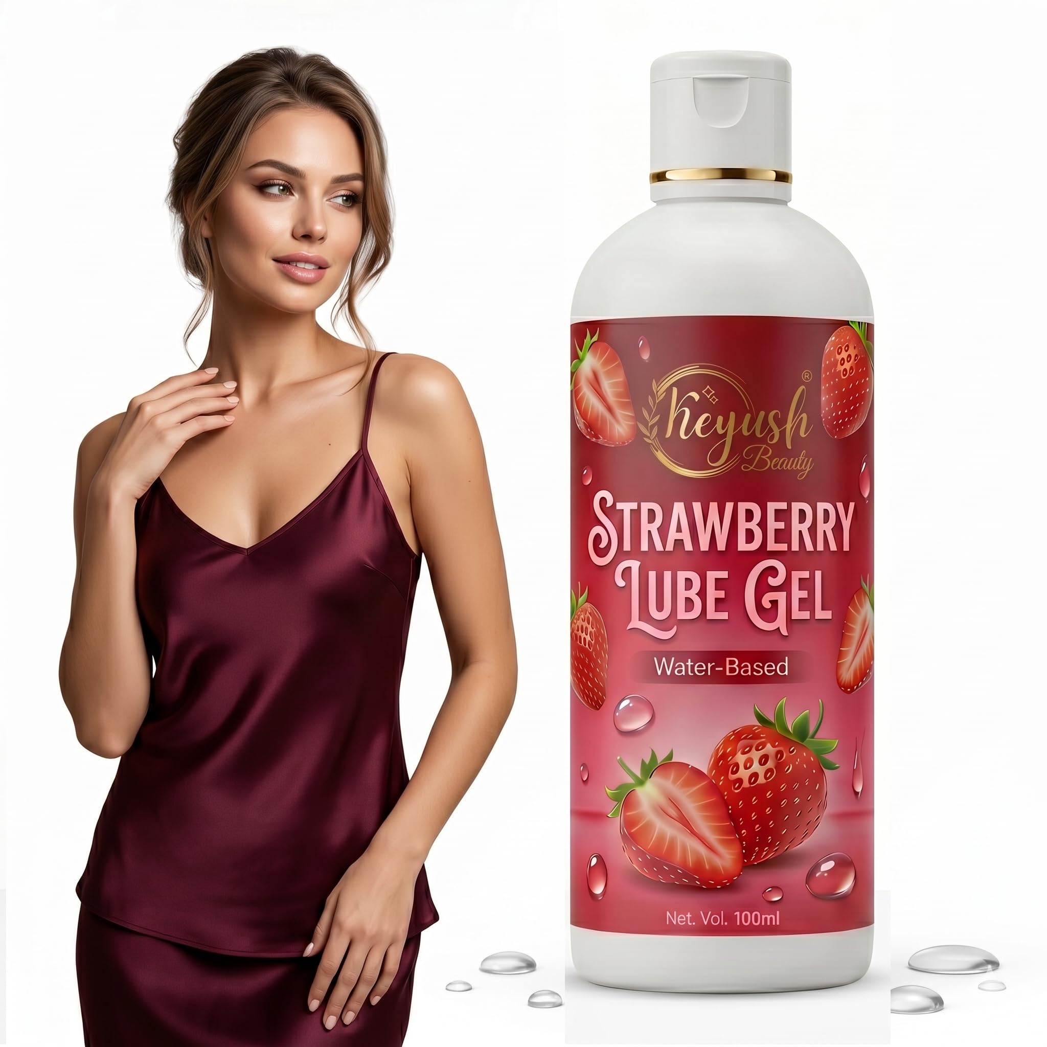 Sensual & Smooth Strawberry Lube - Premium Water-Based Lubricant Gel, Non-Sticky & Long Lasting Intimate Gel, 100ml