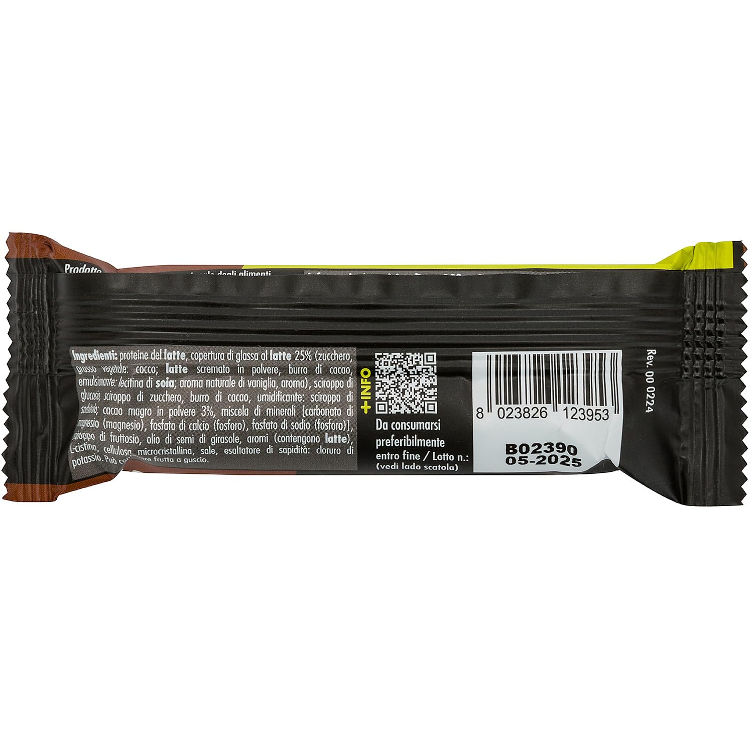 PRO+ SNACK - Barretta proteica da 40g con fosforo e magnesio ricoperta di glassa al latte.