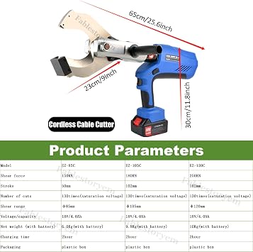 Cordless Cable Cutter Hydraulic Cable Cutter, Electric Cable Cutter with LED Display/2 Battery,18V Battery Powered Cable Cutting Tool for 85MM -120MM Al Copper Cable,4.0Ah Battery,105MM