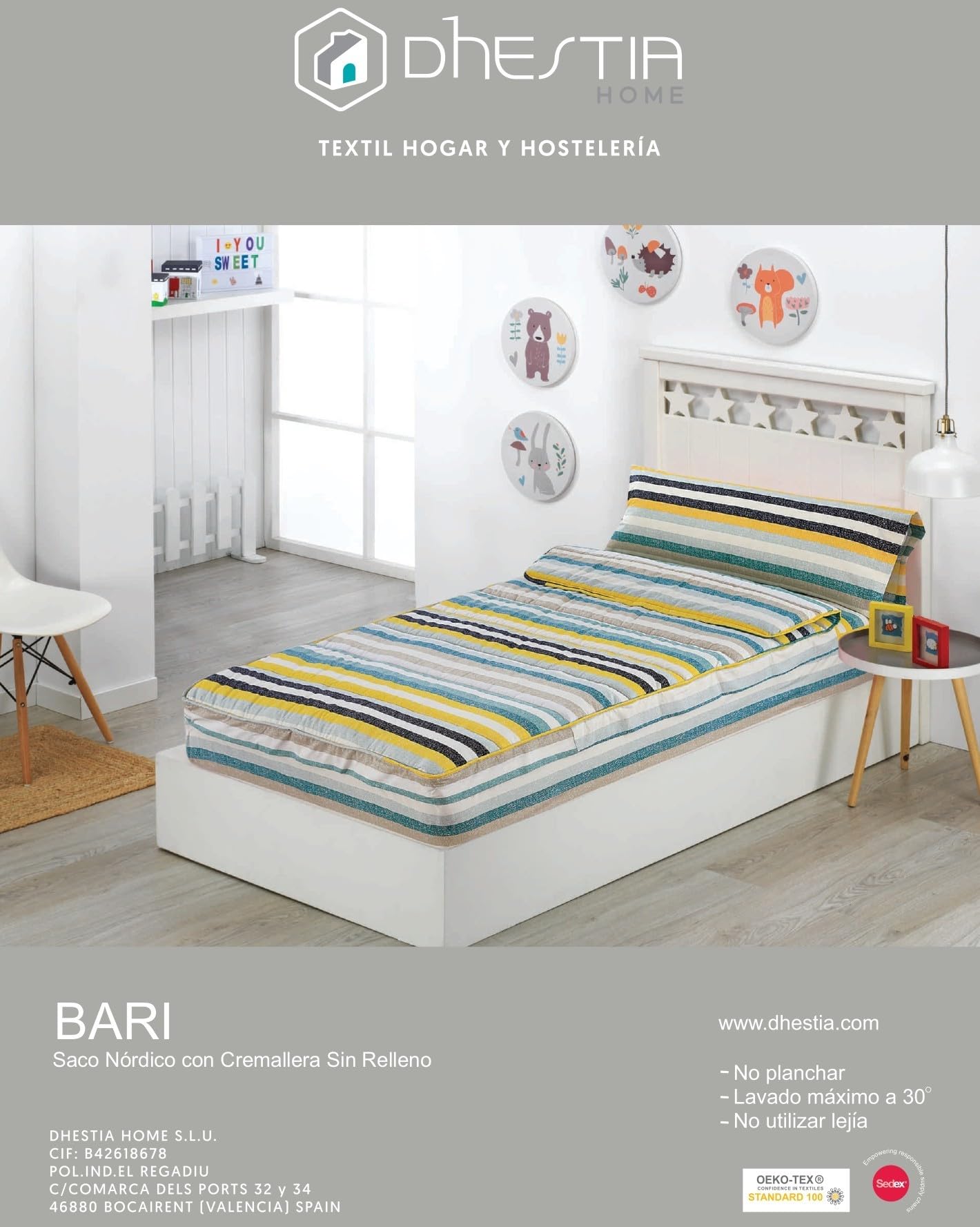 DHESTIA HOME Saco Nórdico Ajustable con Cremallera Cama 90 y Cama 105 Modelo Bari Color Único Talla Cama 90