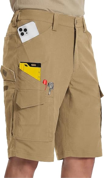 Moosehill Mens Work Shorts Breathable Quick Dry 8 Tool Pockets Summer Hot Weather Stretch Flex Waist Lightweight