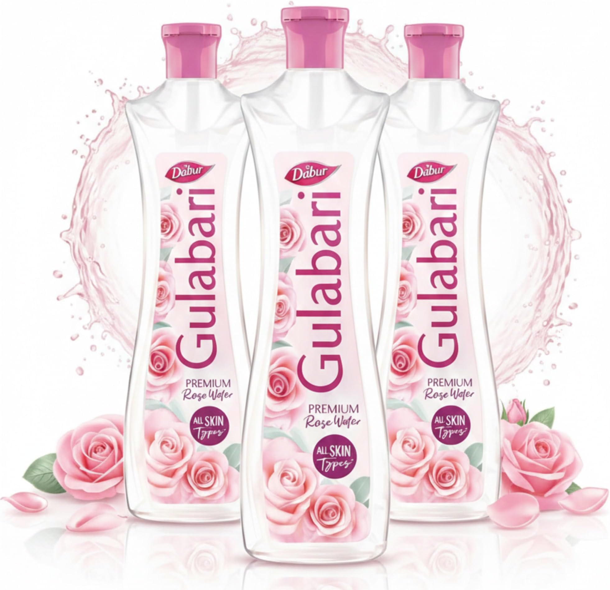 Dabur Gulabari Premium Rose Water/Face Toner - 250ml (Pack of 3)| No Paraben | Alcohol Free | Cleanses, Hydrates & Moisturises Skin | Balances & Restores Skin's pH Levels | For All Skin Types
