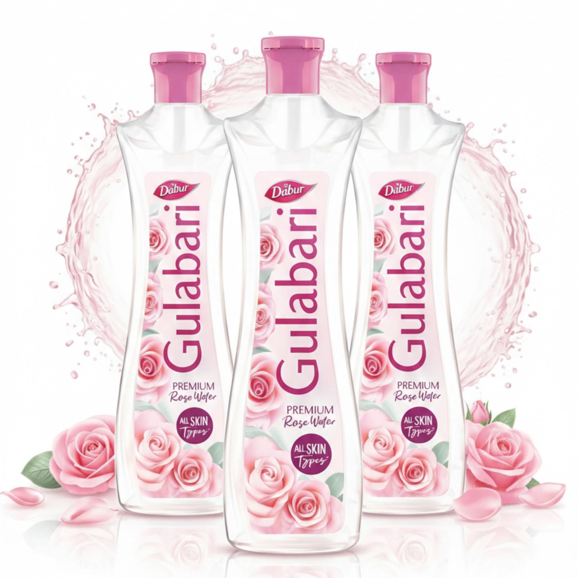 Dabur Gulabari Premium Rose Water/Face Toner - 250ml (Pack of 3)| No Paraben | Alcohol Free | Cleanses, Hydrates & Moisturises Skin | Balances & Restores Skin's pH Levels | For All Skin Types