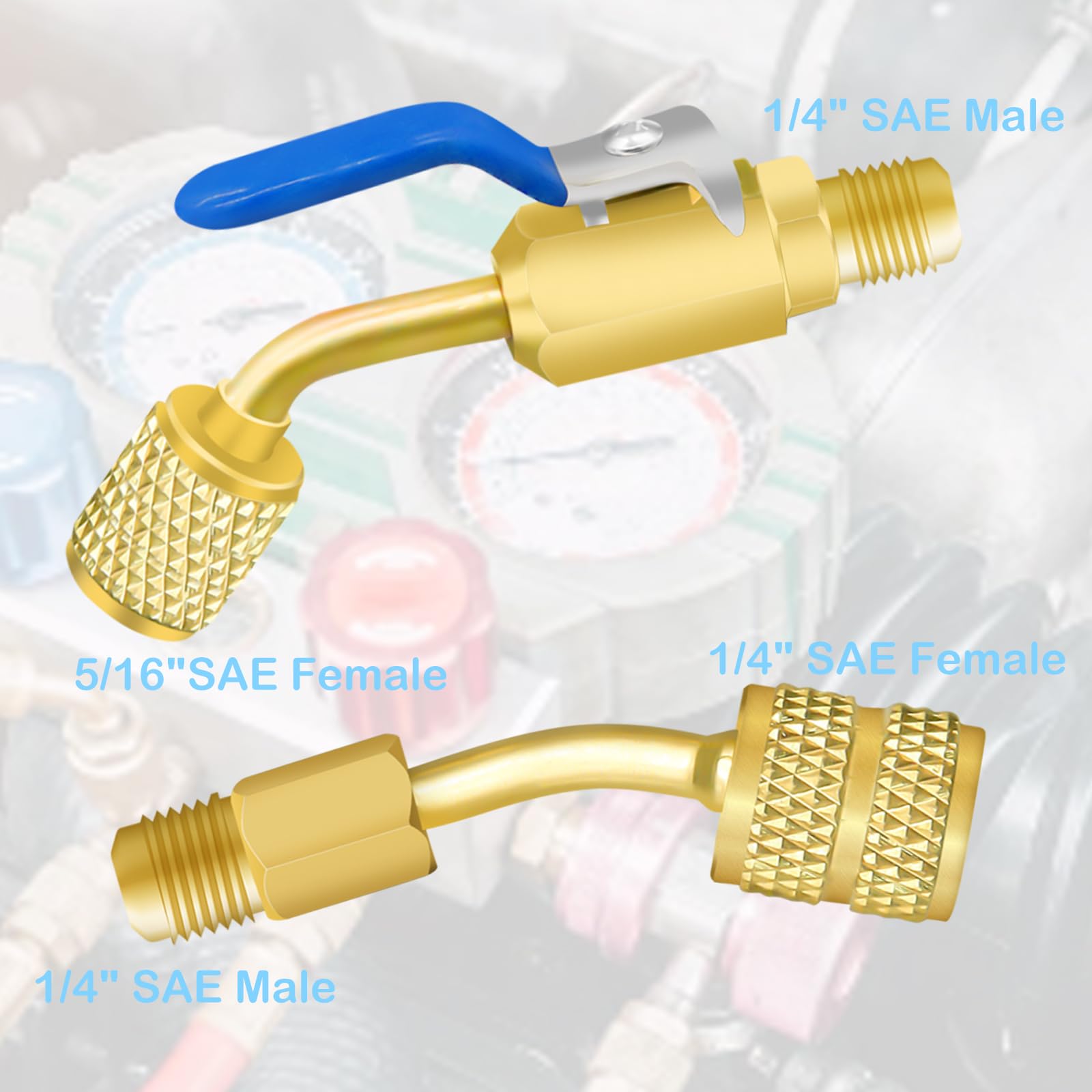 21 pièces Kit d'adaptateur petit split, adaptateur R410A R410A pour réfrigérant à faible perte, raccords CVC pour réfrigérant R410A R134A R12 R22, robinet à tournant sphérique coudé pour réfrigérant