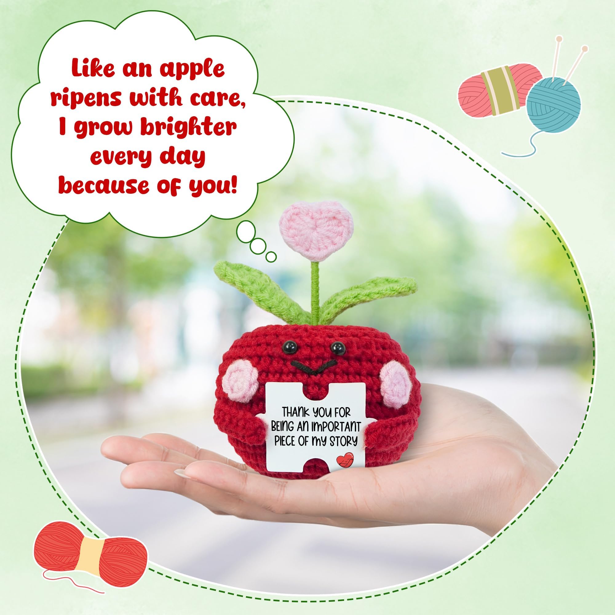 Handmade Positive Apple Crochet, Mini Teacher Gifts for Women, Perfect for Teachers Day Graduation End of Year Birthday Appreciation Thank You Presents