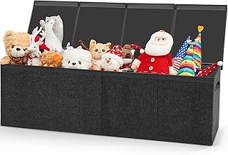 Patelai Large Toy Box Chest Collapsible Sturdy Storage Bins with Lid and Handles Christmas Toy Box Chest Storage Organizer for Playroom Bedroom Christmas Gift (Black,49.2 x 13 x 15.7')