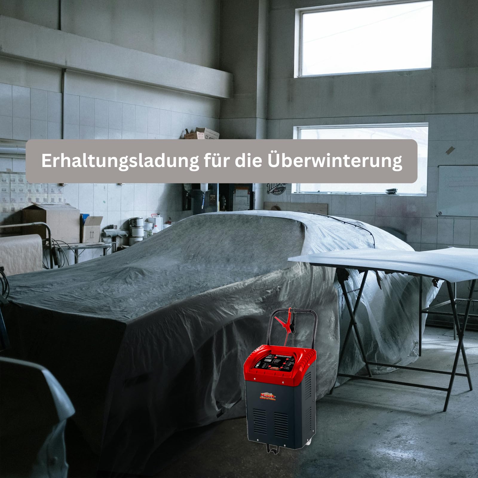 MAUK® Batterieladegerät Kfz Ladegerät Batteriestarter Jump Starter Auto Jumpstarter Auto Batterie Starter Auto Batterie Ladegerät mit Starthilfe Kfz mit Griff und Rollen 12V / 24V | 40 A max.