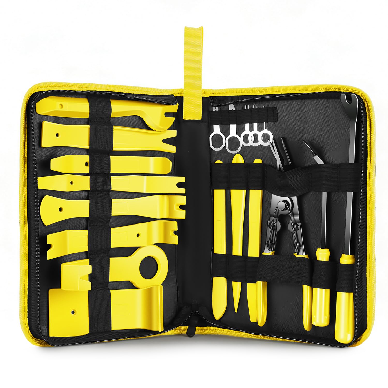 DNA Motoring TOOLS-00251 Car Trim Removal Tool Kit, Clip Plier Upholstery Remover Set for Auto Door Panel Audio Dashboard, with Storage Bag,Yellow