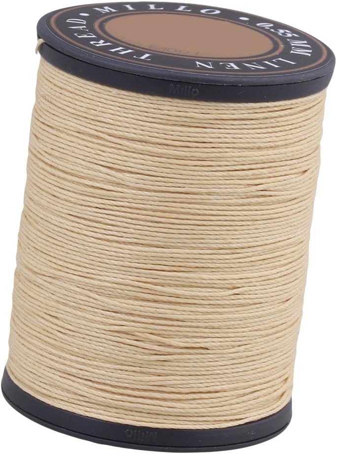 0.55mm Dia 150m Length Beige Round Flax Waxed Linen Sewing Cord Wax String Stitching Thread for Leather DIY Handmade