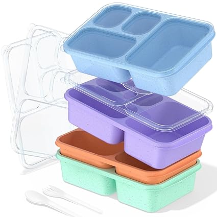 XGXN Bento Lunch Box Set - 4 Meal Prep Containers for Kids & Adults, Thickened and Easy-to-clean Lunch Box Containers, Stackable, Microwave Safe, BPA-Free (Wheat(Purple/Green/Blue/Orange))