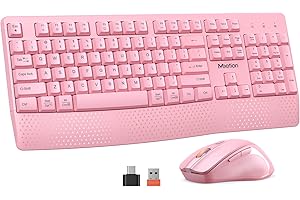 MEETION: Wireless Pink Keyboard and Mouse Combo, Adjusts DPI with USB Receivers